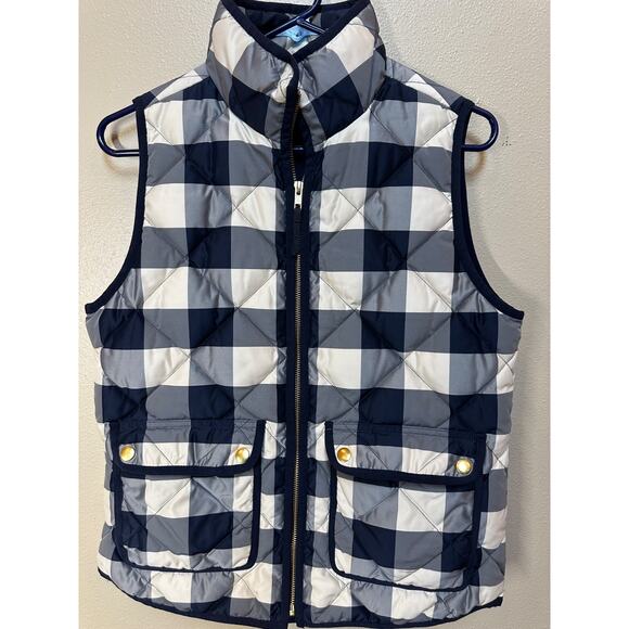 J.Crew Excursion Quilted Down Navy Buffalo Check Plaid Vest XS Dual Pockets - Picture 1 of 8